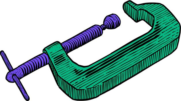 Woodworking clamp hand drawn illustration color vector illustration