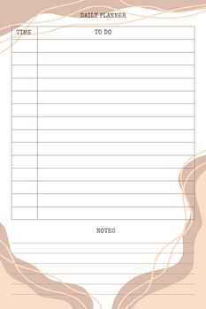 daily planner template with hand drawn trendy organic shapes and floral botanical element