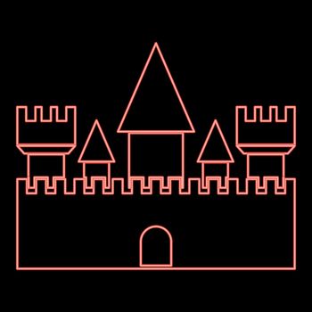 Neon castle red color vector illustration flat style image