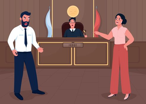 Law court session flat color vector illustration
