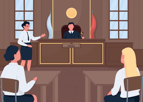 Attorney in legal court flat color vector illustration