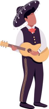 Mexican guitarist flat color vector faceless character