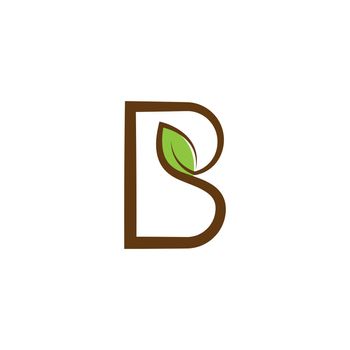 B letter initial with green leaf