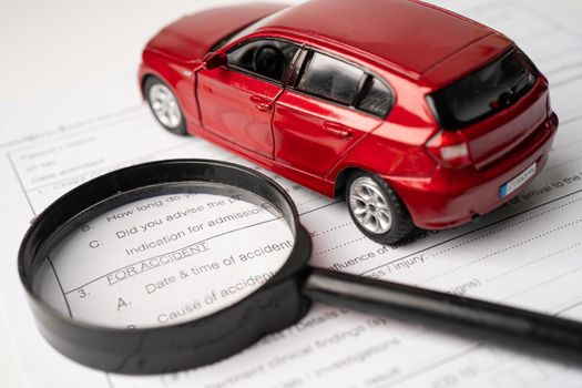 Insurance  claim accident car form, Car loan, insurance and leasing time concepts.