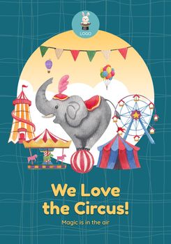 Poster template with circus funfair concept,watercolor style