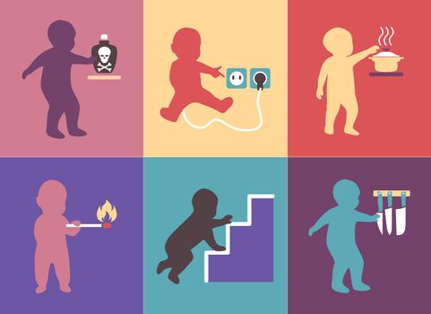 Baby safety. dangers at home. vector illustration