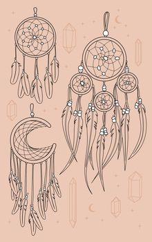 Set of Dreamcatchers, Stars and Crystals