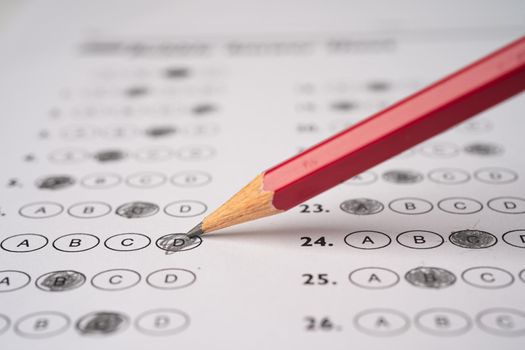 Answer sheets with Pencil drawing fill to select choice, education concept
