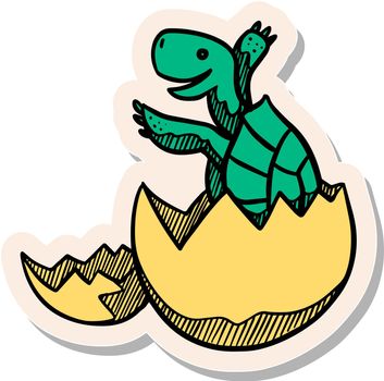 Hand drawn sticker style Tortoise hatching icon vector illustration