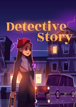 Detective story poster, woman on rainy street