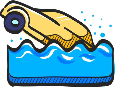 Drowned car icon in color drawing. Automotive natural accident flood insurance claim
