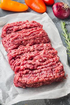Minced marble beef, on gray background