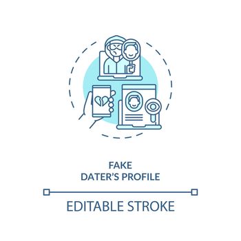 Fake dater profile on dating website concept icon.