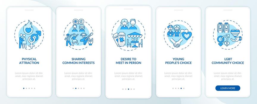 Physical attraction onboarding mobile app page screen with concepts.