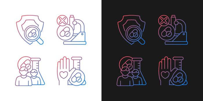 Clinical research facility gradient icons set for dark and light mode