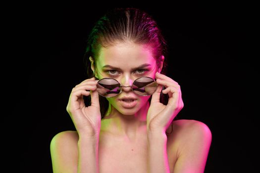 woman model attractive glance posing luxury dark background