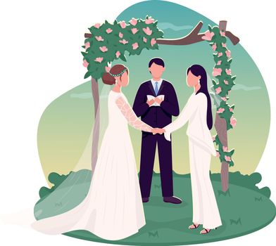 Lesbian couple getting married 2D vector web banner, poster