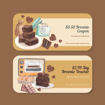 Voucher template with homemade brownie concept,watercolor style