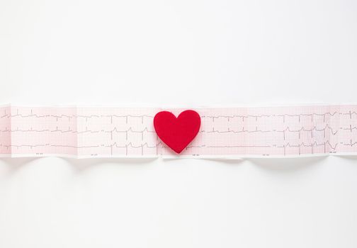 top view medical cardiogram with heart. High quality photo