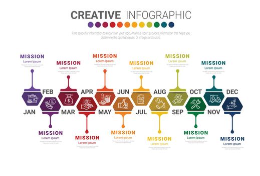 Timeline business for 12 months, Infographics element design