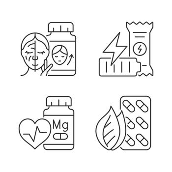 Food supplements linear icons set