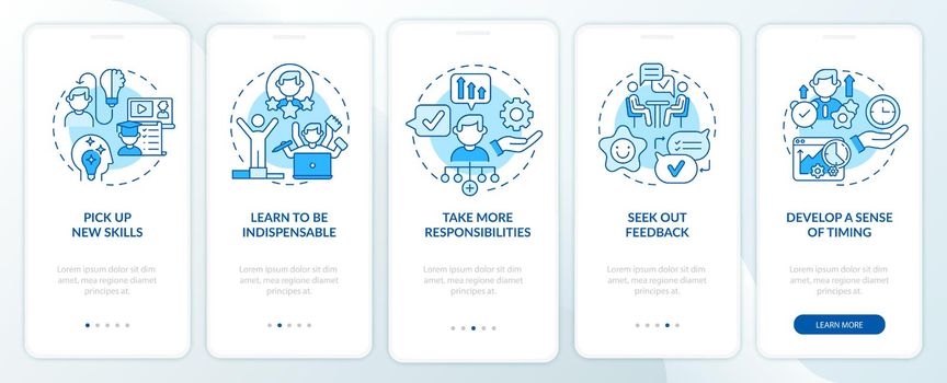 Career advancement process blue onboarding mobile app page screen