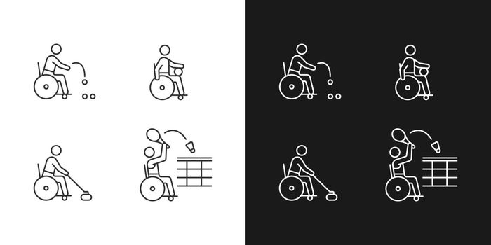 Wheelchair sport linear icons set for dark and light mode