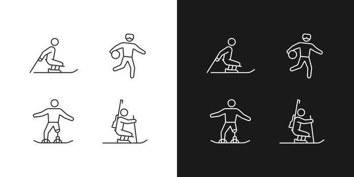 Winter season athletics linear icons set for dark and light mode