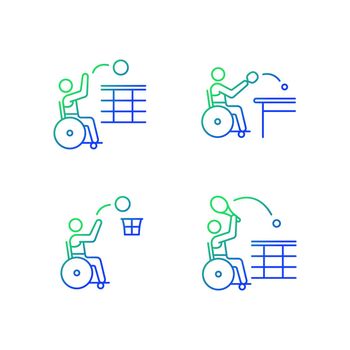 Adaptive wheelchair sports gradient linear vector icons set