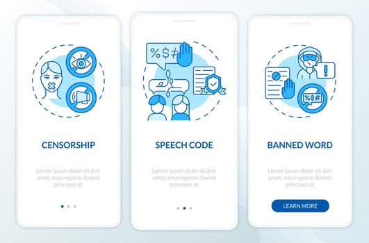 Restrictions on hate speech onboarding mobile app page screen