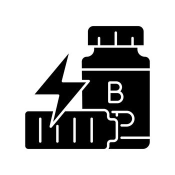 B vitamins for fatigue black glyph icon