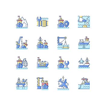 Marine industry RGB color icons set