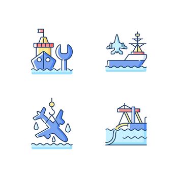 Maritime sector RGB color icons set