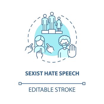 Sexist hate speech blue concept icon