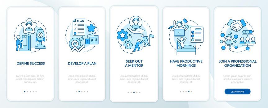 Career advancement steps blue onboarding mobile app page screen