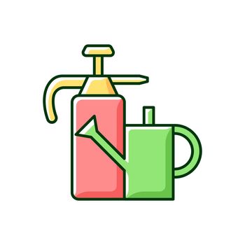 Watering can and hand sprayer RGB color icon