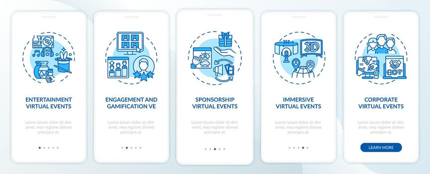 Remote events types onboarding mobile app page screen with concepts