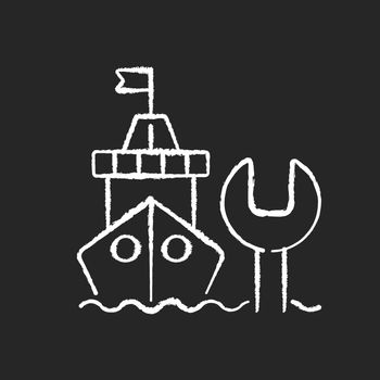 Ship maintenance and repair chalk white icon on black background