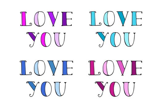 Lettering for Happy Valentines Day. Handwritten phrase Love you. Vector illustration.