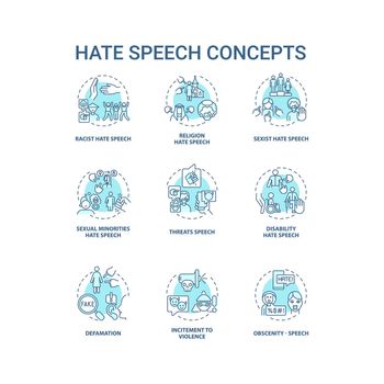 Hate speech blue concept icons set