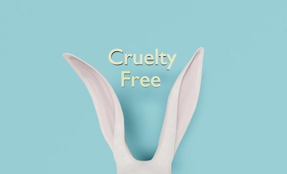 white rabbit ears peeking out with CRUELTY FREE sign