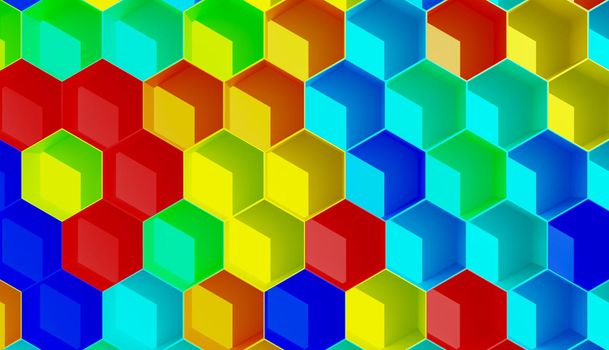 background of randomly colored hexagons forming cubes with shading