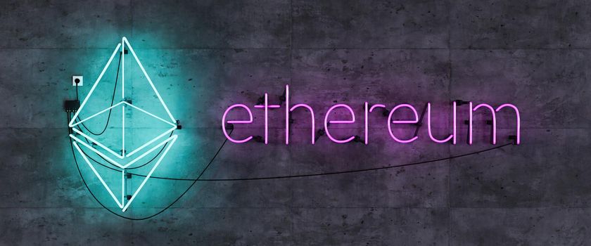 neon lamp with ethereum symbol. cryptocurrency