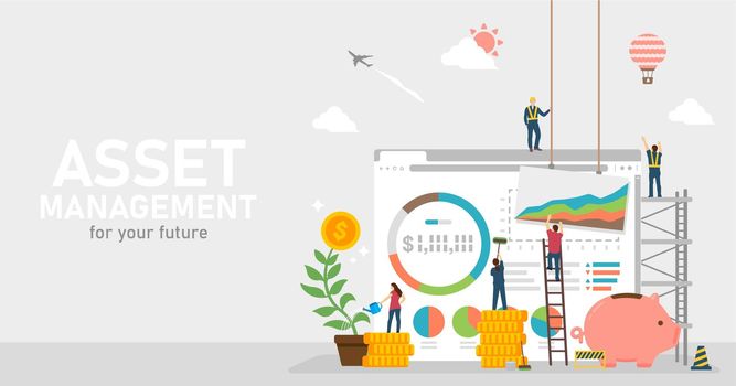 Asset management concept vector web banner illustration
