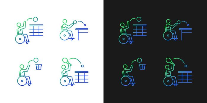 Adaptive wheelchair sports gradient icons set for dark and light mode