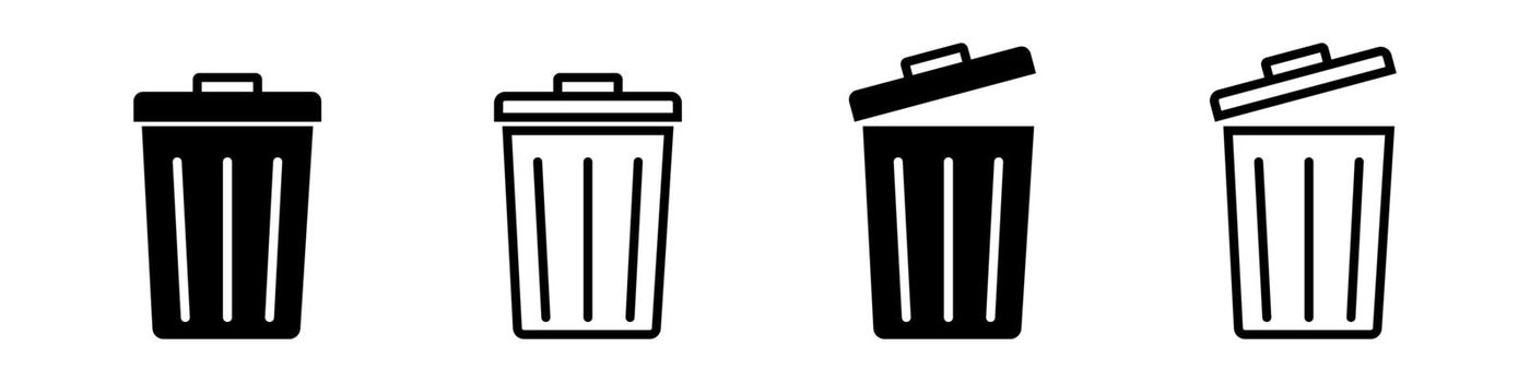 Trash bin icon set simple design