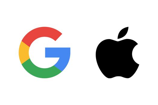 Google with apple company logo icons. Vector editorial illustration. Vinnitsia, Ukraine - January 27,2021