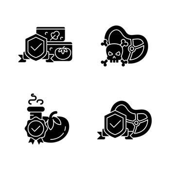 Food production certification black glyph icons set on white space