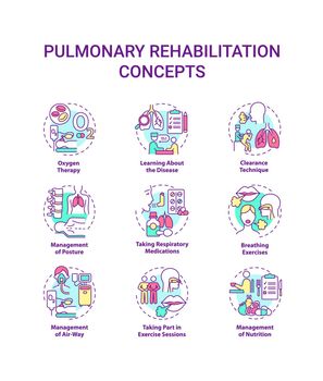 Pulmonary rehabilitation concept icons set