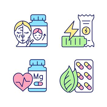 Food supplements RGB color icons set
